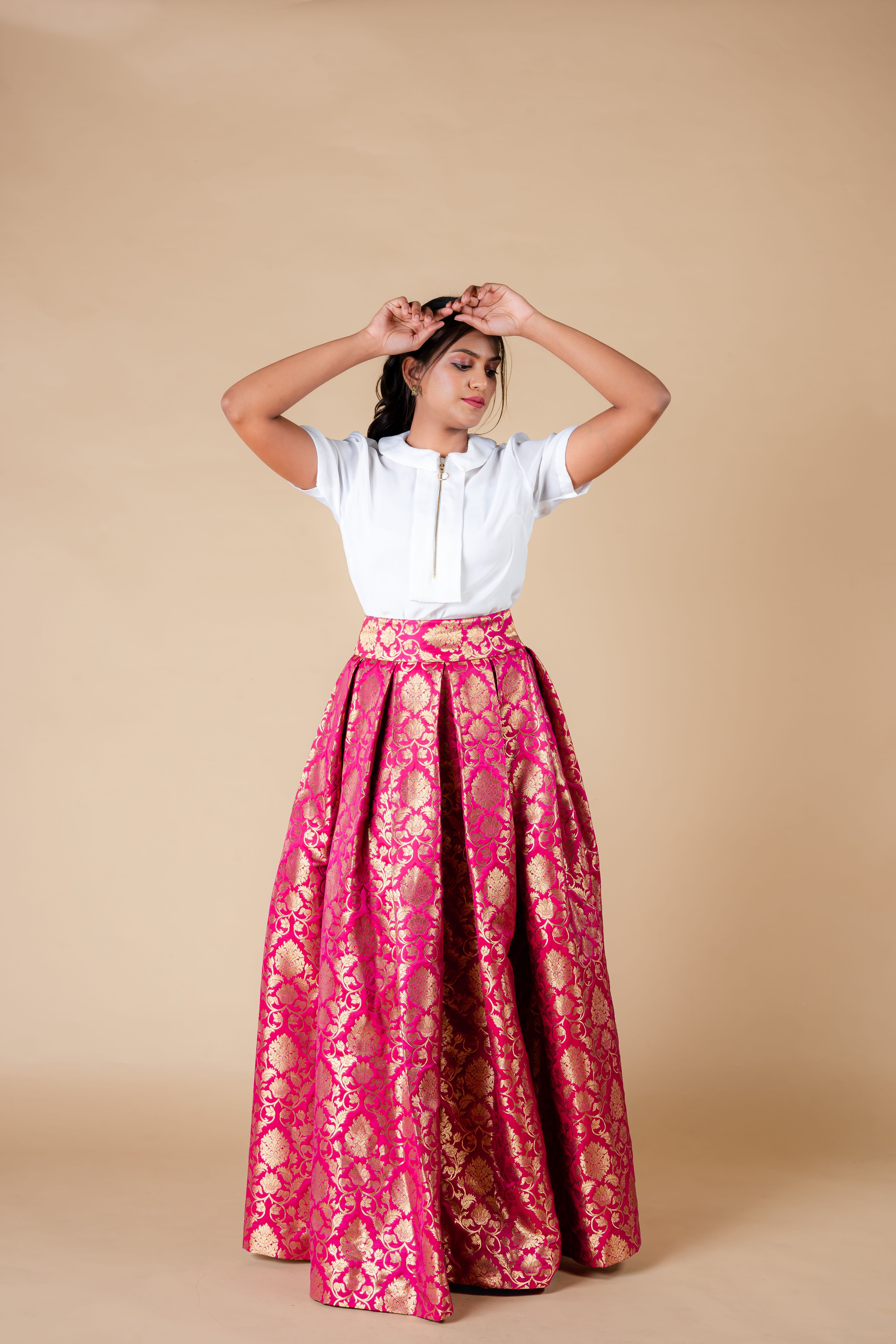 Fuschia brocade skirt