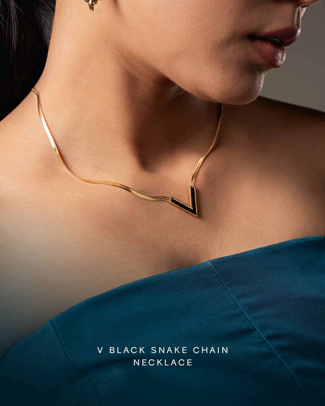 V Black Snake Chain Necklace