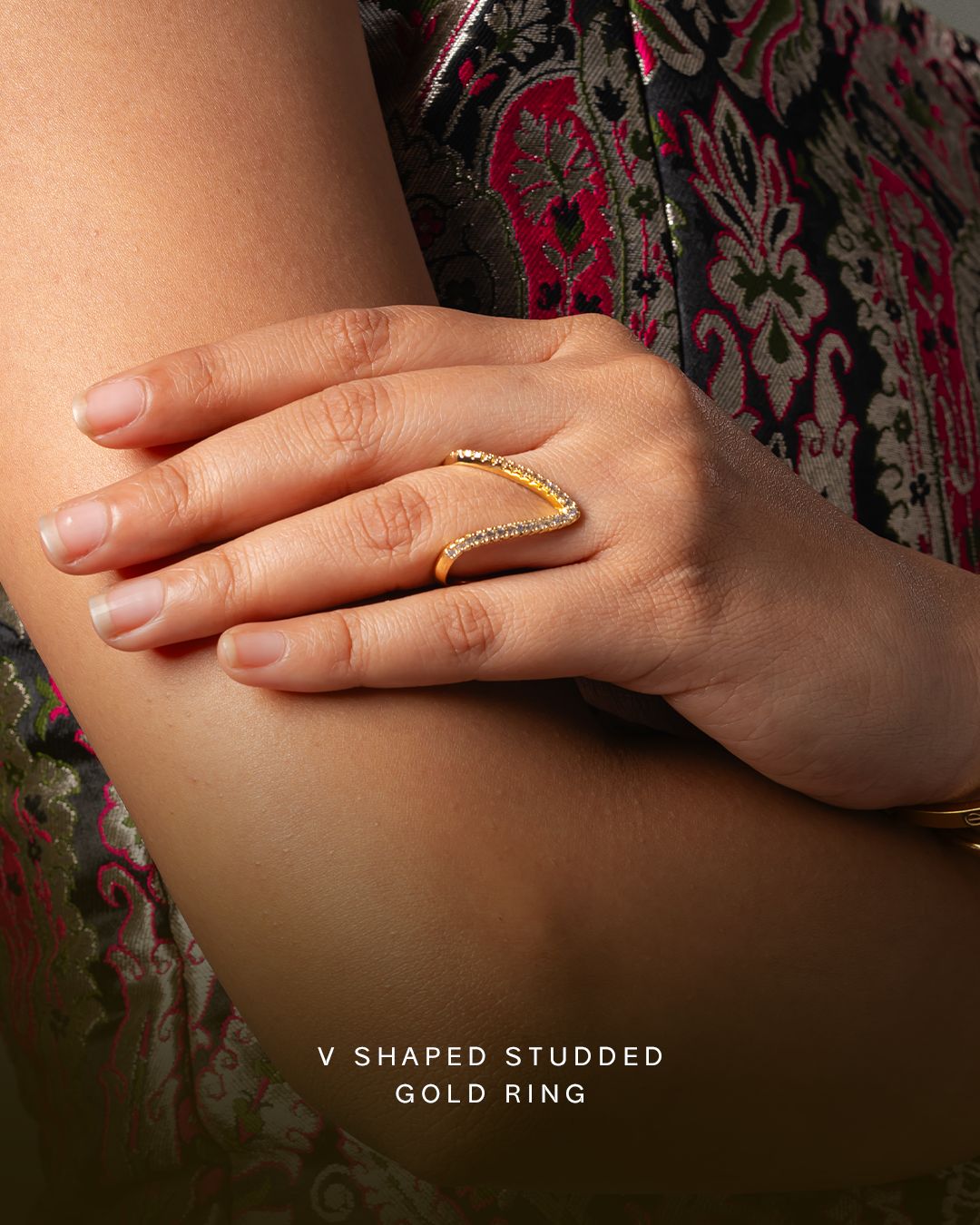 V Shaped Studded Gold Ring